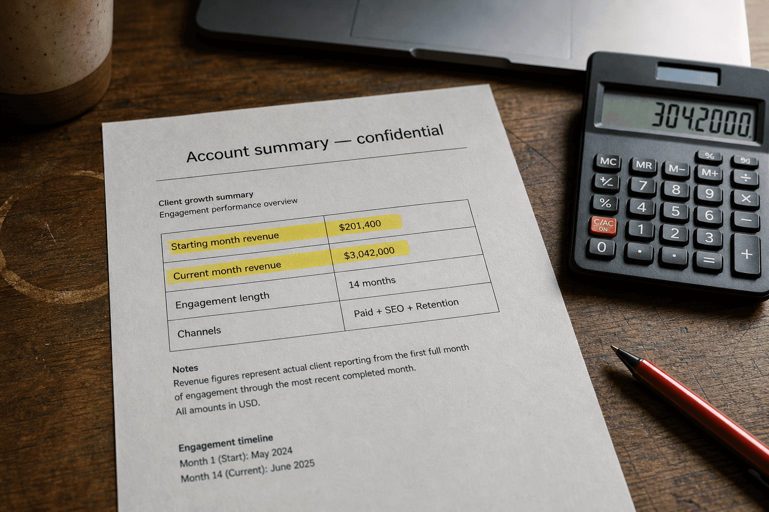 An anonymized client growth summary